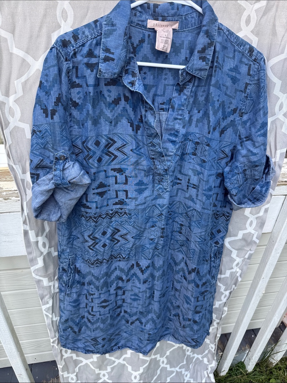 Philosophy Indigo Aztec-Pattern Shirt Tunic